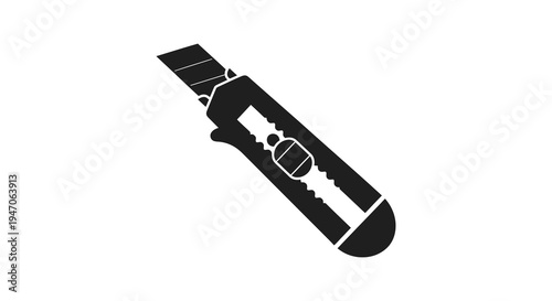 A stark black depiction of a utility knife with a retractable blade presented as a silhouette high quality