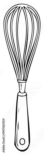 Hand-drawn kitchen whisk illustration - wire whisk for food preparation