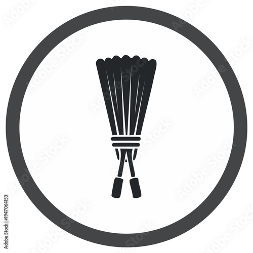 Black and White Icon of a Traditional Straw Fan