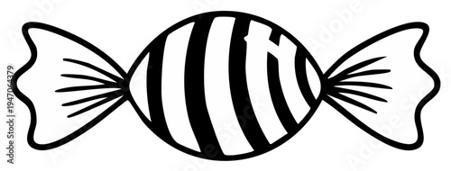 Wrapped Candy Illustration with Black and White Stripes, Isolated