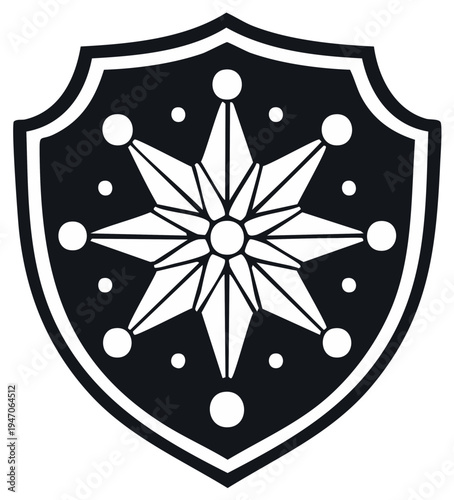 Heraldic Shield with Starburst Design Elegant Vector Coat of Arms Badge Illustration