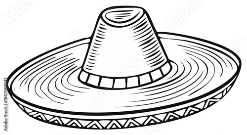 Traditional Mexican Sombrero Hat Festive Headwear Cultural Icon Outline