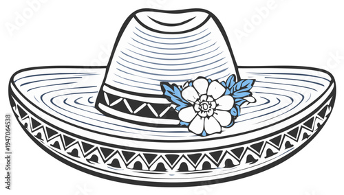 Mexican Sombrero Hat with Flower Design Illustration for Cultural Celebrations and Traditions
