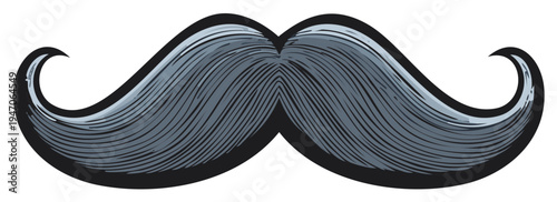 Gray handlebar mustache illustration, classic male facial hair
