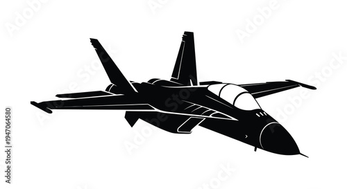 A striking black silhouette of a modern fighter jet in flight showcasing its aerodynamic design silhouette high quality