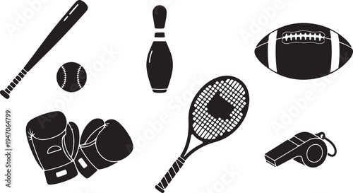 Sports and recreation vector icons set. isolated objects with flat design style. game, exercise and fitness