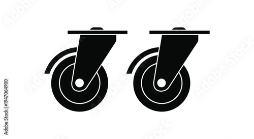 Two black caster wheels are displayed side by side on a white background a simple silhouette high quality