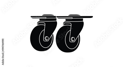 A pair of black casters are displayed against a white background highlighting their functional design silhouette high quality