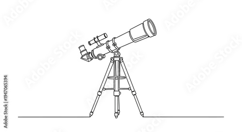 Telescope on Tripod, Astronomy Observation, Science Discovery, Line Art
