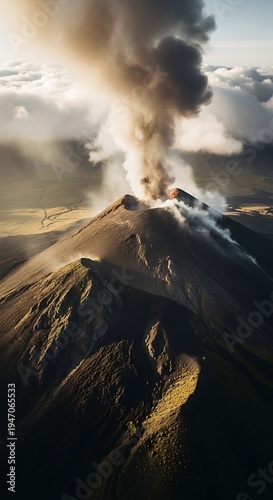 Volcanic Eruption Landscape with Smoke and Ash.
