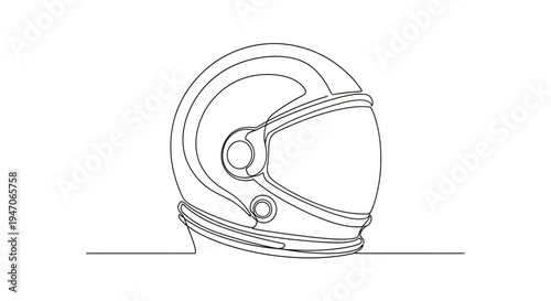 Astronaut helmet, space exploration, sci-fi, futuristic, continuous line drawing