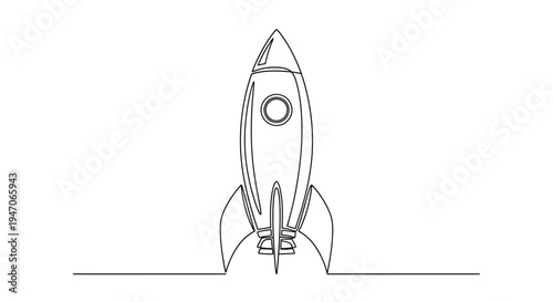 Minimalist Rocket Ship Line Art Drawing - Space Exploration Concept
