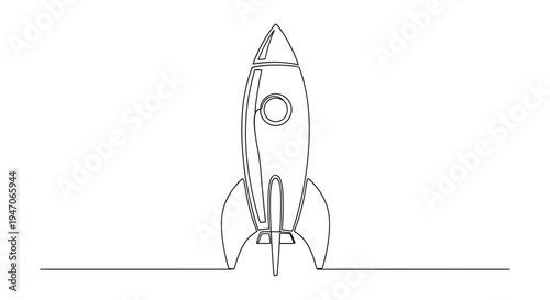 Minimalist Line Art Rocket Ship Launching