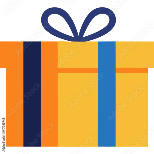 A gift box wrapped with colorful stripes and a ribbon on top