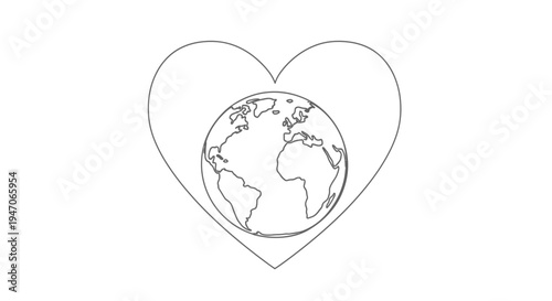 Heart Embracing Planet Earth Icon Outline | Love for World Concept