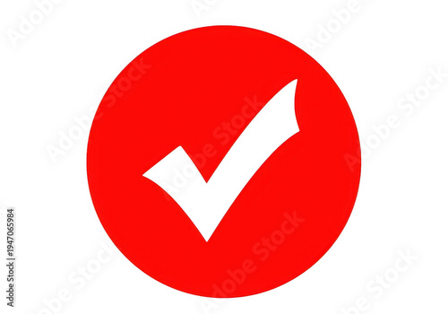 A red circle with a white check mark inside, isolated on transparent background