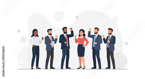 Diverse Business Team Celebrating Success with Raised Fists and Thumbs Up