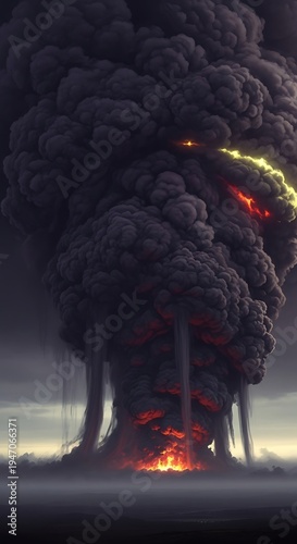 Volcanic Eruption with Ash Cloud and Lava.