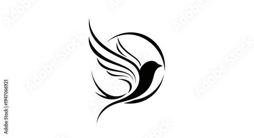 Elegant Flying Bird Silhouette Logo Design in Circle, isolated white background