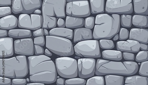 Cartoon stone wall featuring various shades of gray, providing a simple yet visually appealing design