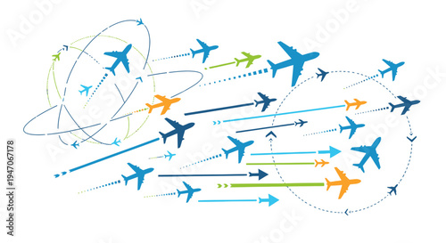 Global Airplane Travel Routes with Connecting Lines on Isolated White Background