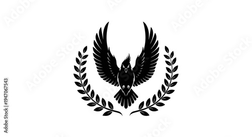 Majestic Phoenix Bird with Laurel Wreath Logo on Isolated White Background