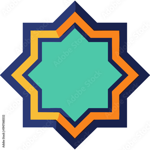 A colorful star-shaped illustration with multiple layers and vibrant hues