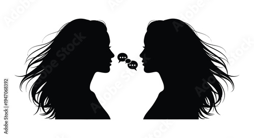 Two women facing each other in silhouette with speech bubbles between them