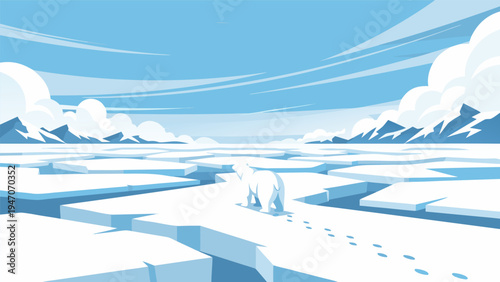 Arctic Exploration Vector Illustration A Lone Polar Bear Navigates Frozen Terrain