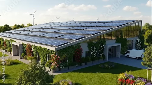 Sustainable Modern House with Solar Panels.