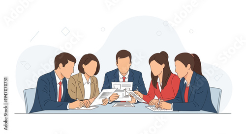 Business Meeting: Diverse Team Collaborating Around a Table with Documents