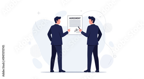 Two businessmen signing an agreement, business partnership, contract signing, teamwork