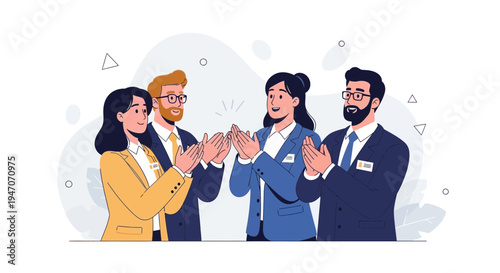 Diverse business team applauding in success, celebrating achievement, teamwork, collaboration