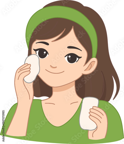 Woman Cleansing Face Green Theme