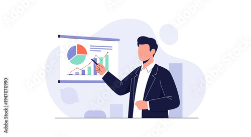 Man presenting financial charts and graphs on a whiteboard in a business meeting.