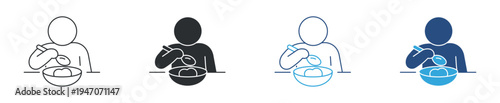 Person eating food icon set. Dining and meal concept. Vector illustration.