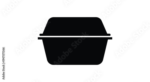 A minimalist depiction of a black takeout container with a closed lid presented as a silhouette high quality