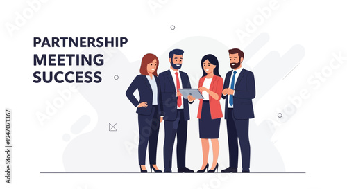 Business Partnership Meeting Success: Diverse Team Collaborating on Tablet