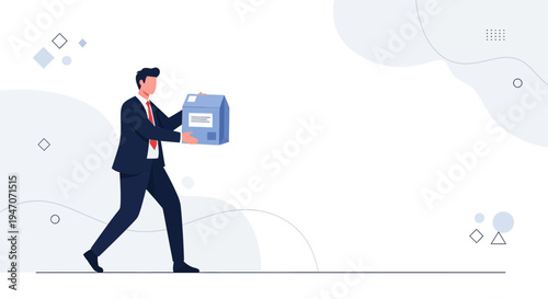 Businessman carrying a package, delivery and logistics concept, flat design illustration