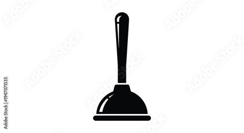 A stark black silhouette depicts a classic plunger tool against a plain white background silhouette high quality professional