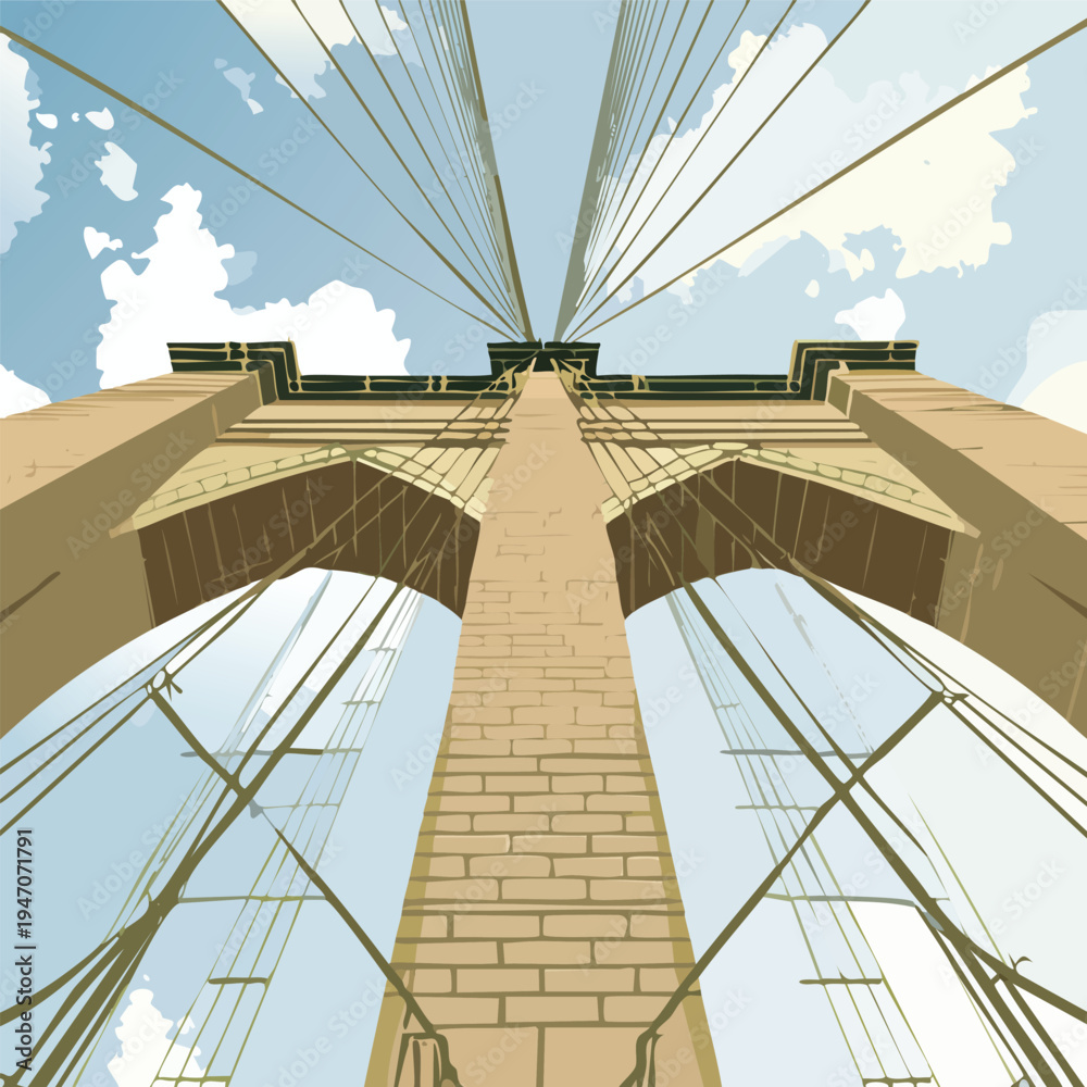Obraz premium Abstract view of a suspension bridge with cables and architectural design