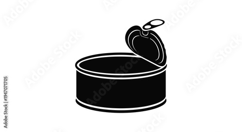 A striking black silhouette depicts an opened tin can showcasing its cylindrical form and keyhole opening silhouette