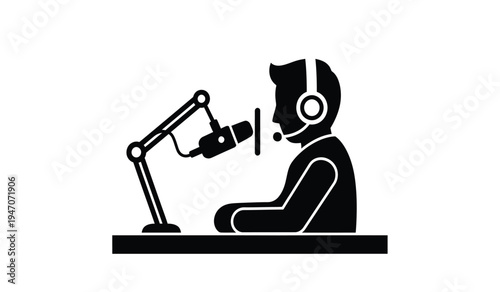 A silhouette icon of a person wearing headphones and speaking into a professional boom microphone