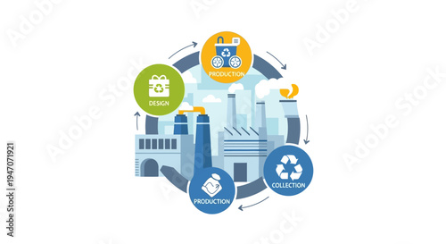 Circular Economy Cycle: Design, Production, Collection, and Recycling in an Industrial Setting