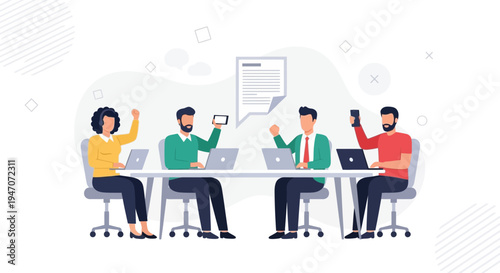 Teamwork and Collaboration: Diverse professionals working together in a modern office meeting.