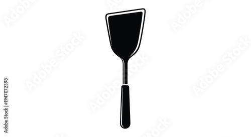 A stark black silhouette of a kitchen spatula stands out against a clean white background silhouette high quality