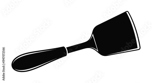 A simple black silhouette of a kitchen spatula lying diagonally on a plain white background silhouette high quality