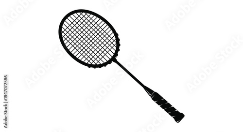 A striking black silhouette depicts a badminton racket showcasing its form and design silhouette high quality professional detailed