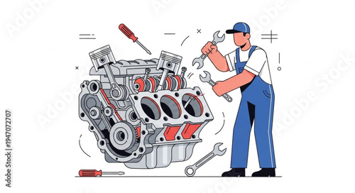 Mechanic repairing car engine.