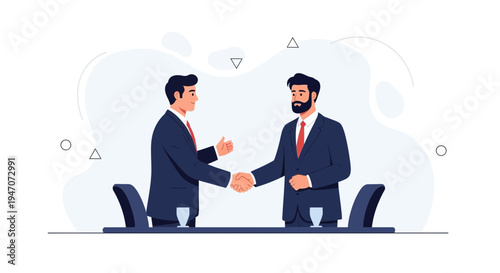 Businessmen shaking hands, successful deal, partnership, modern office meeting